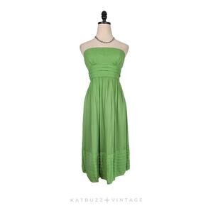 J Crew Silk Midi Dress 6 Green Y2K 2000s Fairy Strapless Preppy Tinkerbell Guest